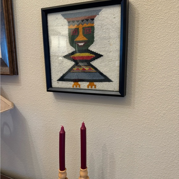 Vintage Beautiful Aztec Hand Woven Wool, Framed Tapestry,Kilim 13x13x2 - Picture 6 of 12